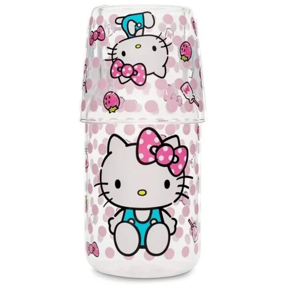 NIB Sanrio Hello Kitty Glass Water Pitcher With Cup 18oz - Picture 2 of 6